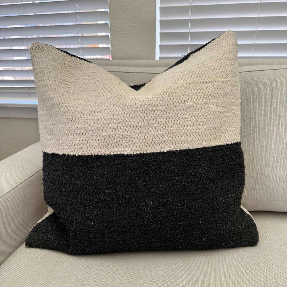 Casa Cubista Color Block Pillow Cover 57cm Black Ivory Chunky Knit Boho EU